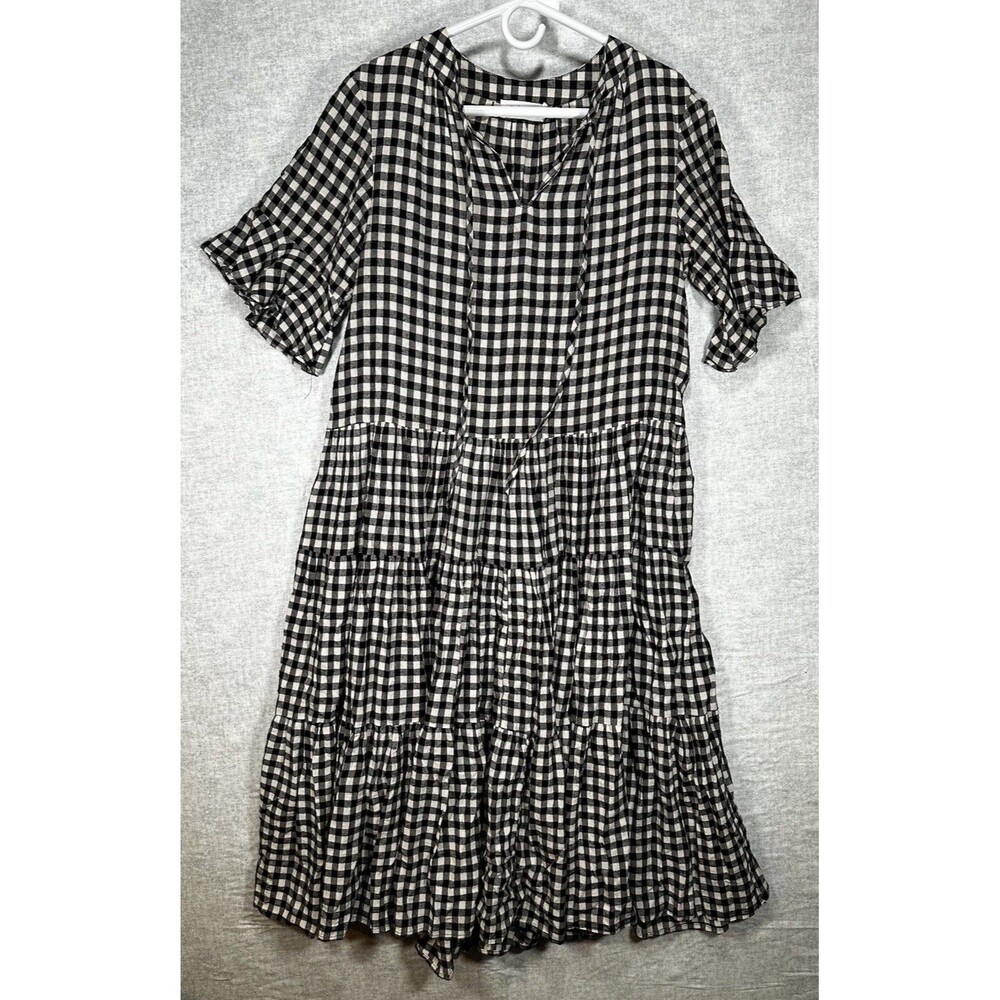 Petal & Pup Black Gingham Plaid Tiered Rylan Midi Dress Ruffle Womens Small
